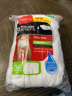 Hanes White 9-Pack Tagless Full Rise Briefs